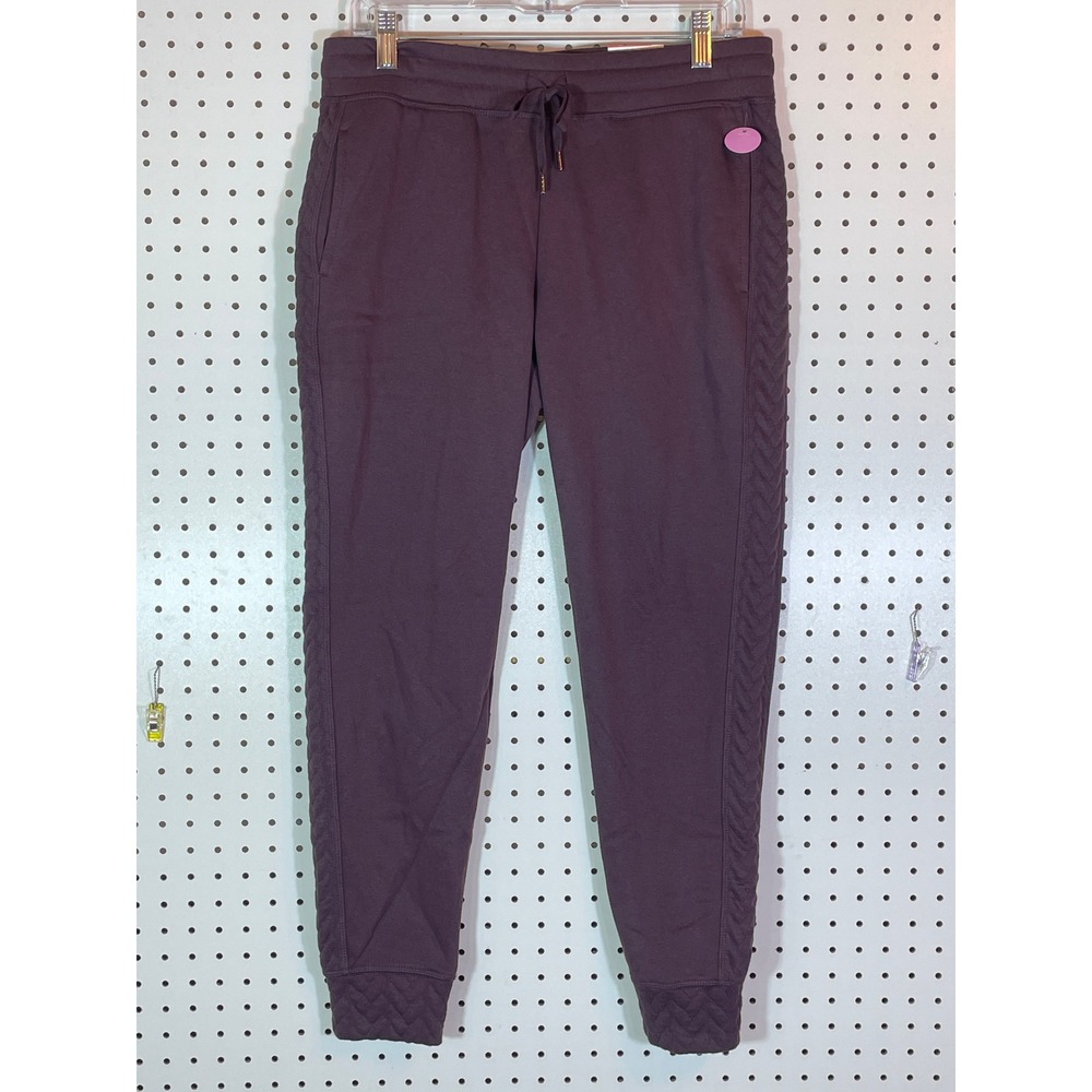 St John's Bay Active Women's Fleece Joggers Exotic Plum Quilted Side Panel Small